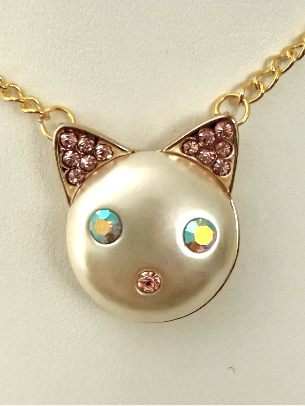 Betsey Johnson S925 Sterling Silver Gold Finish Rhinestone Cat Necklace BJ